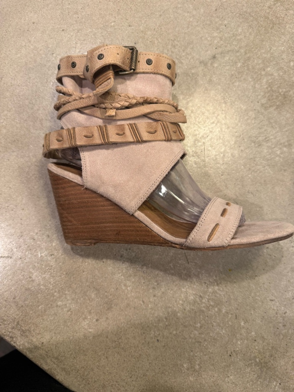 naughty monkey Tan Suede Braided Strap Wedge Sandals
